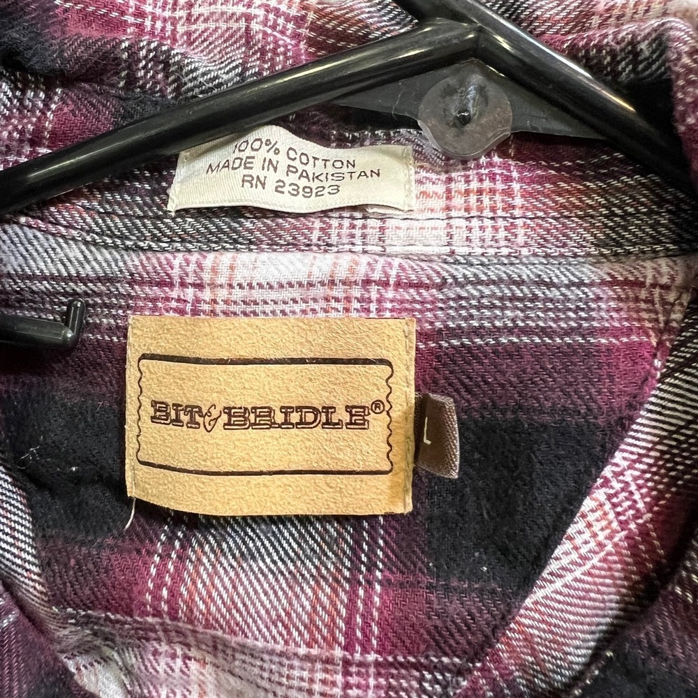 Bit & Bridle Western Shirt Men's Pearl Snaps Cowboy Rodeo Size Large Plaid Ranch - Picture 3 of 6